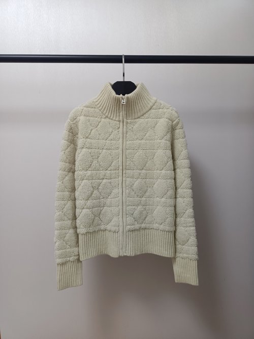 Dior Dior Classic Trellis Pattern Collared Zipper Lamb Wool Coat