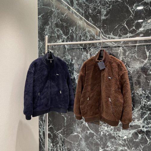 Prada Sophisticated Lamb Fur Coat with Triangle Logo, Zipper and Ribbed Edges