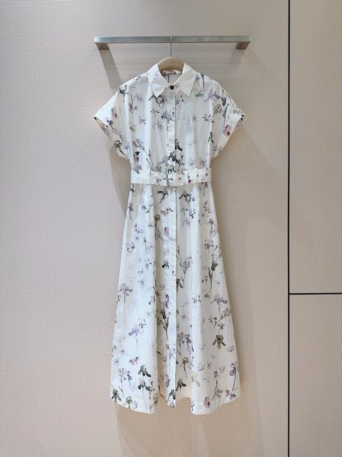 Dior Stylish Butterfly Print Cotton Dress with Detachable Belt