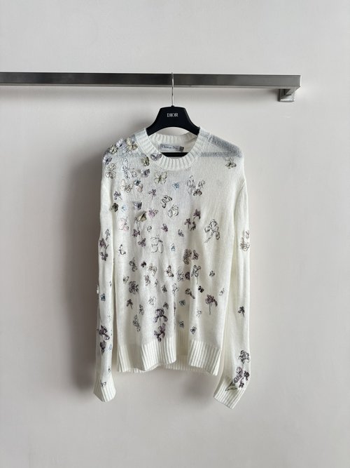 Dior Early Spring Mohair Knit Sweater with Embroidered Butterflies Design