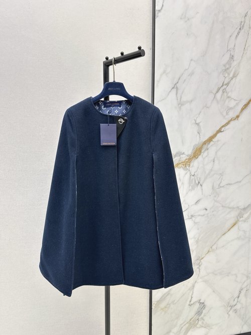 Louis Vuitton Wool Cape Coat, Round Neck, Loose and Stylish