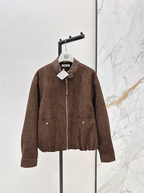 Loewe Suede Flight Jacket in Maillard Color for a Fashionable Appearance