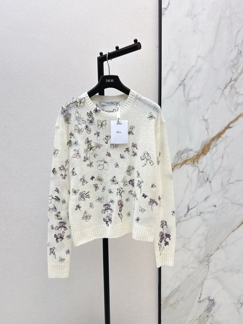 Dior Silk Mohair Knitwear with Butterfly Embroidery