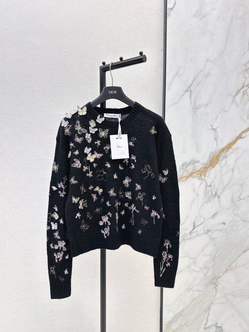 Dior Silk Mohair Knitwear with Butterfly Embroidery