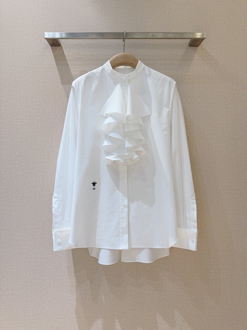 Dior Black Ruffled Stand - Collar Cotton Shirt, French Elegance