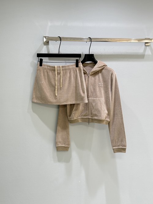 Alexander Wang Zippered Hoodie with Rhinestones and Emblem, Paired Skirt