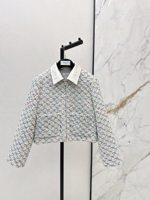 Thom Browne Exclusive Beaded Tweed Cotton Jacket for a Retro Aesthetic