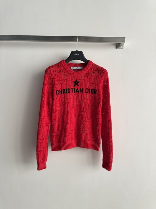 Dior Hollow Knit Long Sleeve Sweater with Star Embellishments