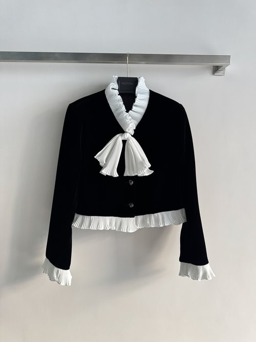 Valentino Velvet Suit with Bow - Tie Collar, Epitomizing Elegance and Luxury