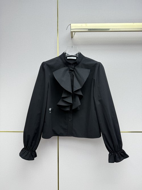Dior Early Spring Long-Sleeve Shirt with Wooden Earband, Elegant
