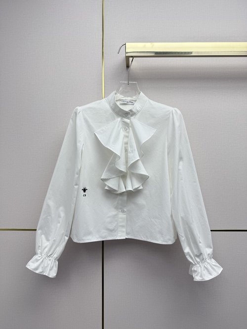 Dior Early Spring Long-Sleeve Shirt with Wooden Earband, Elegant