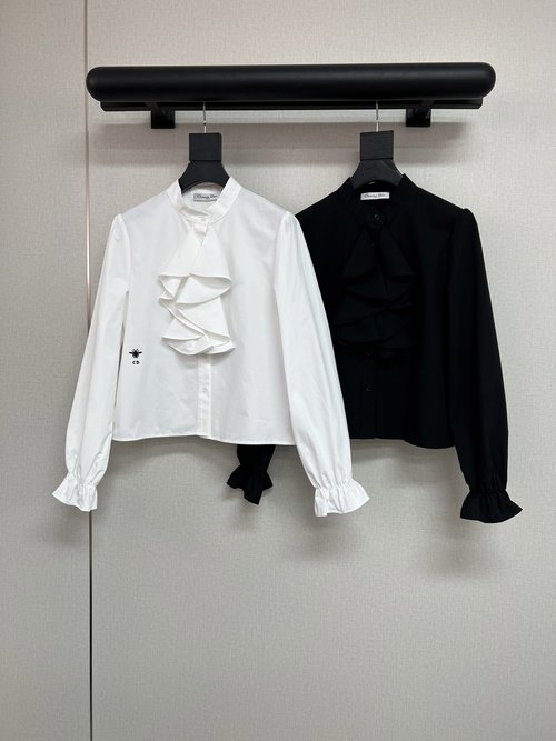 Dior Lazy and Versatile Ruffled Collar Shirt with Bee CD Embroidery