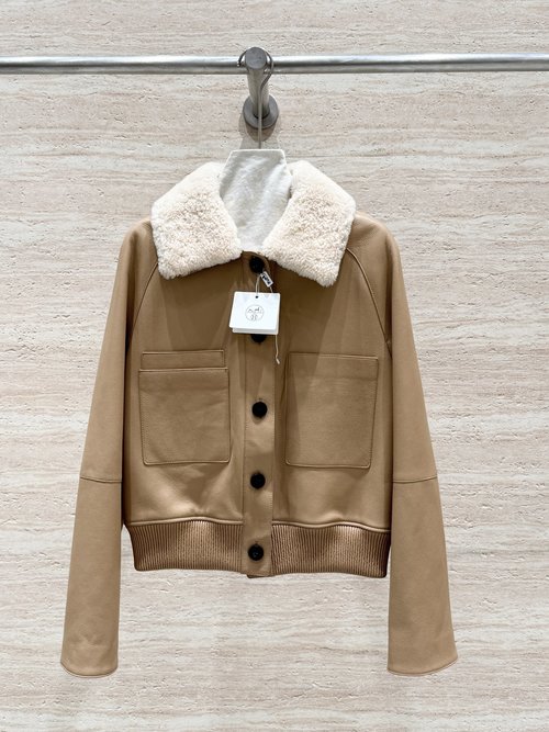 Hermes Classic Short Leather Jacket with Removable Collar