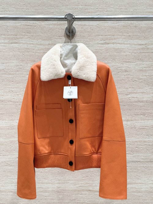 Hermes Classic Short Leather Jacket with Detachable Collar