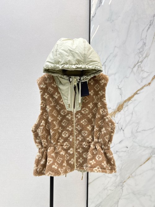 Louis Vuitton Furry Hooded Waistcoat with Classic Color Blocking