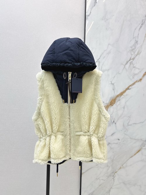 Louis Vuitton Furry Hooded Waistcoat with Classic Color Blocking