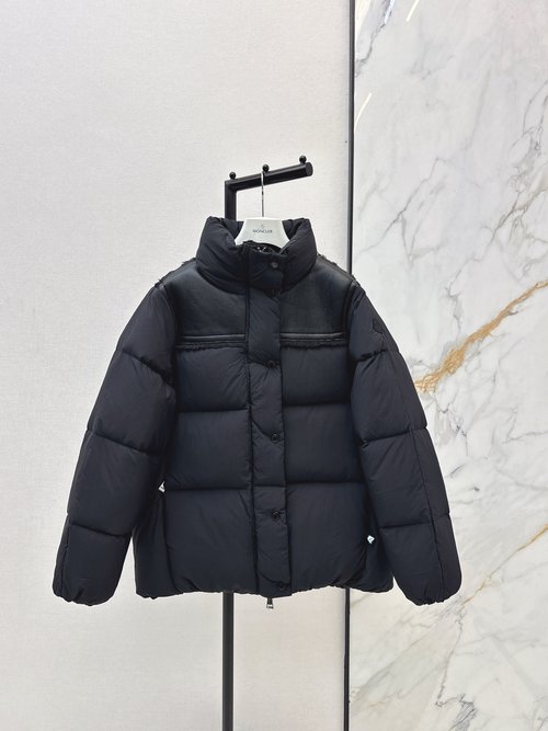 Moncler Leather and Lamb Wool Stitched Down Jacket in Classic Colors