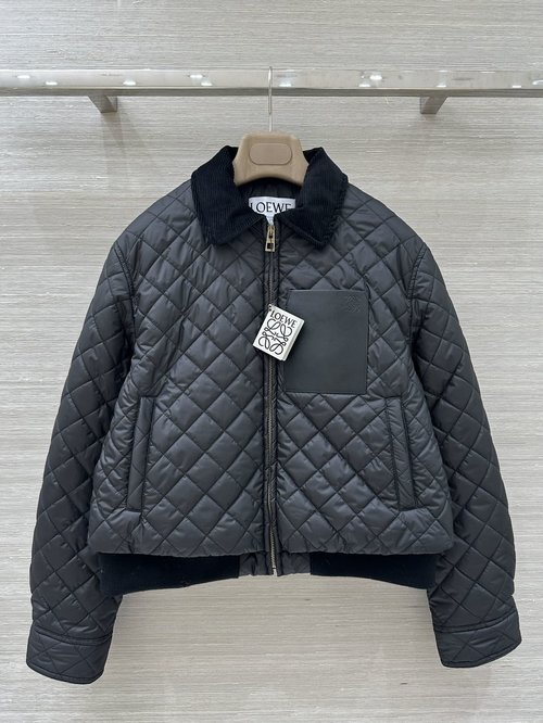 Loewe Elegant Checked Cotton Jacket Enhanced with Genuine Leather Pockets