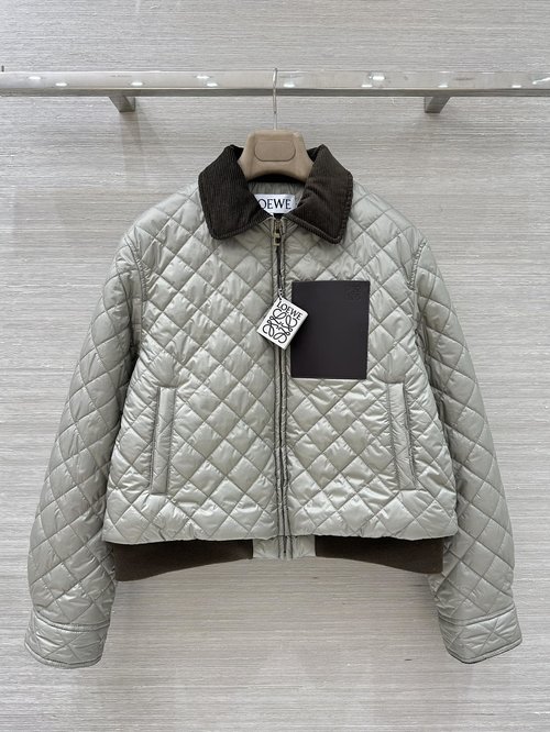 Loewe Elegant Checked Cotton Jacket Enhanced with Genuine Leather Pockets