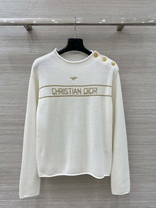 Dior Cashmere Sweater with Bee Embroidery and Shoulder Buttons