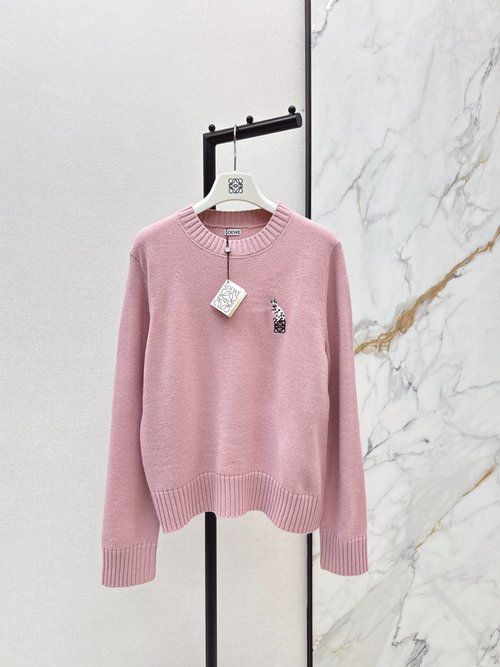 Loewe Loe Series Pink Sweater with Rabbit Embroidery, Elegant and Slimming