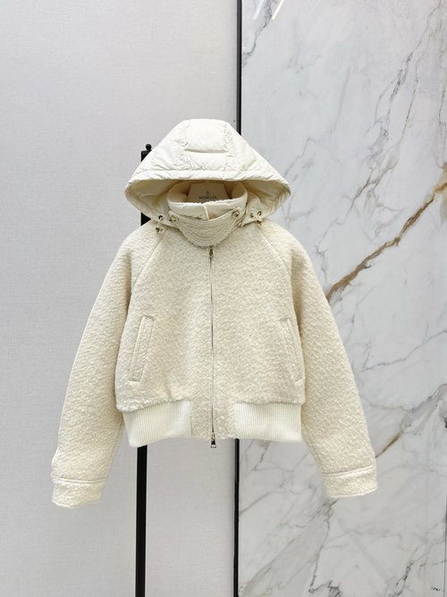 Moncler Wool Down Baseball Jacket with Detachable Hood in French Sporty Style