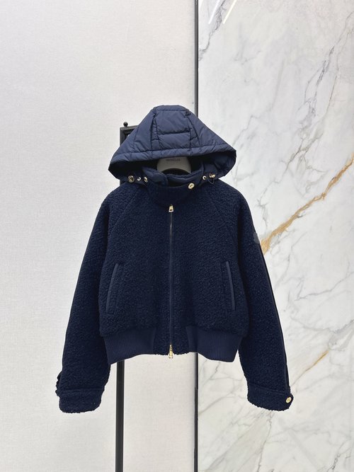 Moncler Wool Down Baseball Jacket with Detachable Hood in French Sporty Style