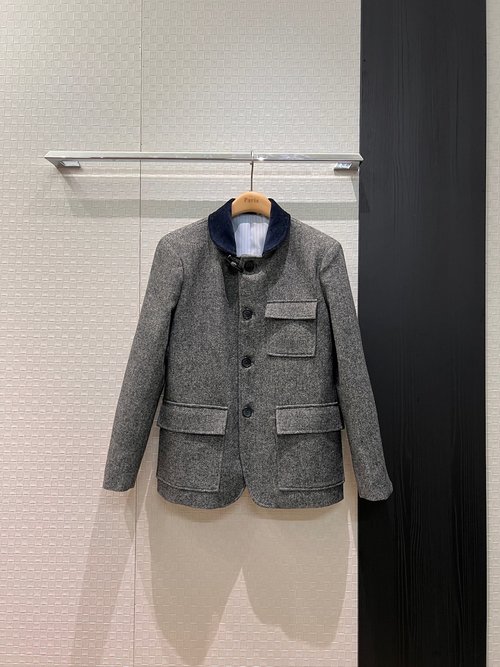 Thom Browne TB-Inspired Color-Blocked Corduroy Collar Jacket with Sleeve Embellishments