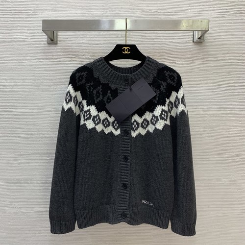 Prada High-end 100% Wool Knit Cardigan with Logo