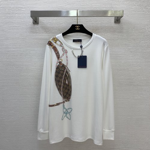 Louis Vuitton Casual Long Sleeve T-Shirt with Lock Bag & Silver Chain