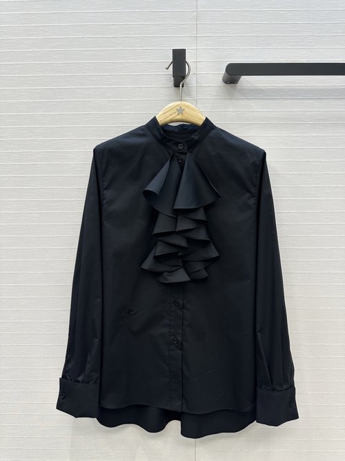 Dior Elegant Vintage Court Style Shirt with Ruffled Collar