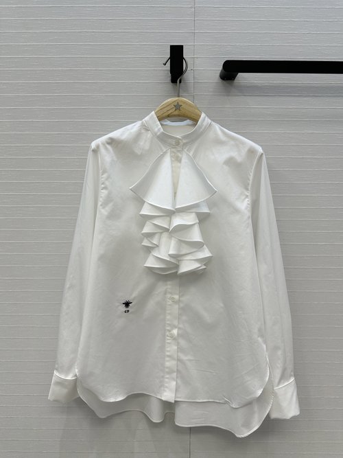 Dior Elegant Vintage Court Style Shirt with Ruffled Collar