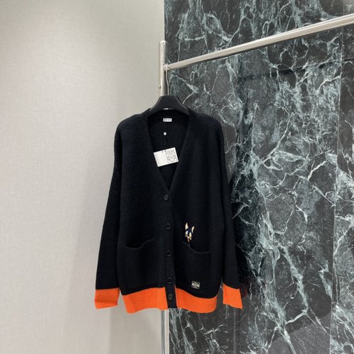 Loewe Collaborative Color-Blocked Cardigan with Cat Embroidered Pocket