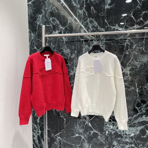 Dior Rope-Embroidered Wool Sweater with Brand Motif, Effortless Look