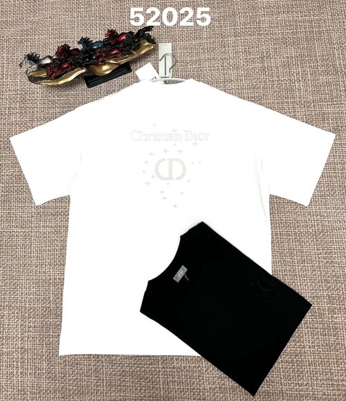 Dior Pure Cotton Plain Weave Top with Black & White Embroidery