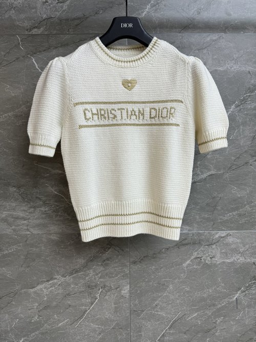 Dior Heart-Embroidered Short-Sleeve Sweater