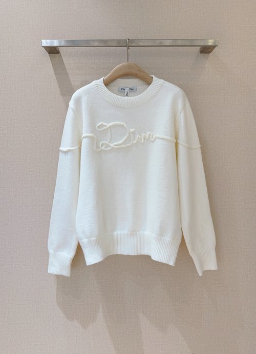 Dior Heart-Embellished White Knit Sweater, Understated Comfort