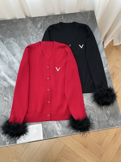 Valentino Furry Cuffed V-logo Knit Cardigan with a Relaxed Vibe