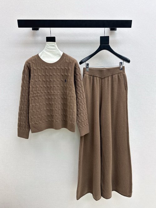 Polo Ralph Lauren Cozy Knit Sweater and Wide-Leg Pants Set in Premium Wool, Luxurious Feel