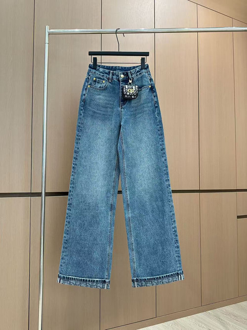 Dior Luxury Customized Jeans with Plush Edging and Metallic Accents