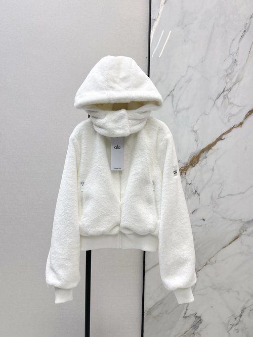 Loewe Rabbit Fur Hooded Jacket with Logo Sleeve Patch, Short Style