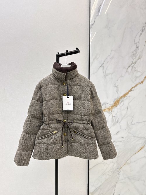 Moncler Woolen Shell Stand-Up Collar Down Jacket in Classic H Shape