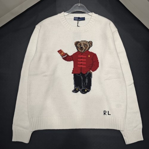 Polo Ralph Lauren New Year Bear Embroidery Wool Blend Sweater with Festive Look