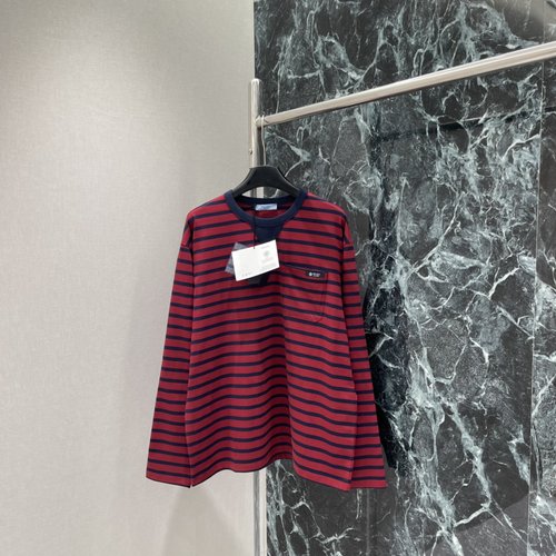 Prada Red-Black Stripe Long-Sleeve T-Shirt, Stylish Urban Look