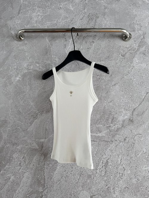 Dior Golden Bee Embroidered Cotton Tank Top with Imported Thread