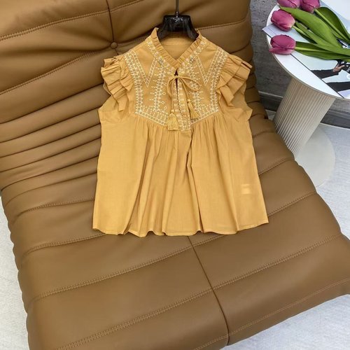 Dior Airy Cotton Sleeveless Top with Embroidered Details