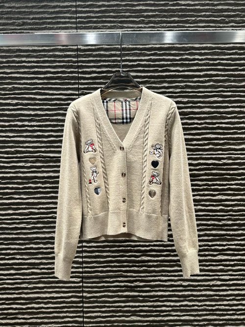 Burberry Newly Introduced Embroidered Cartoon V-Neck Knitted Cardigan