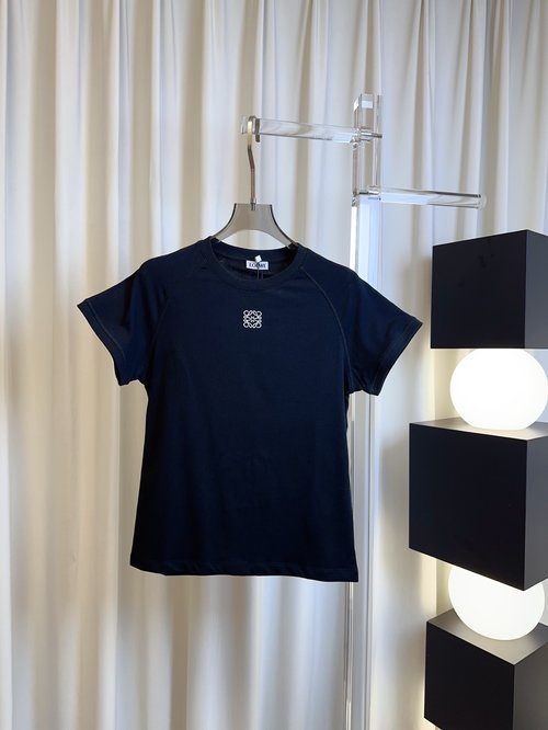 Loewe Embroidered Seal Logo Cotton T-Shirt, Comfortable and Trim
