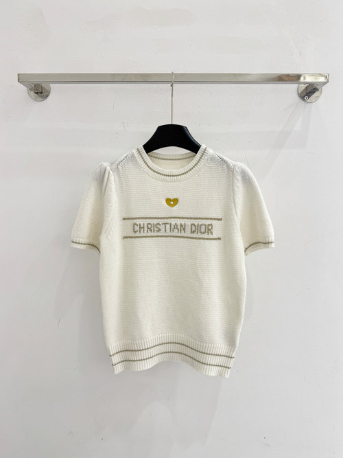Dior Heart Logo Crew Neck Sweater with Gold Trim
