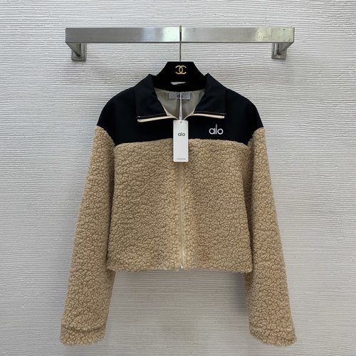Alo Color-Blocked Teddy Fleece Long-Sleeve Jacket with New Logo
